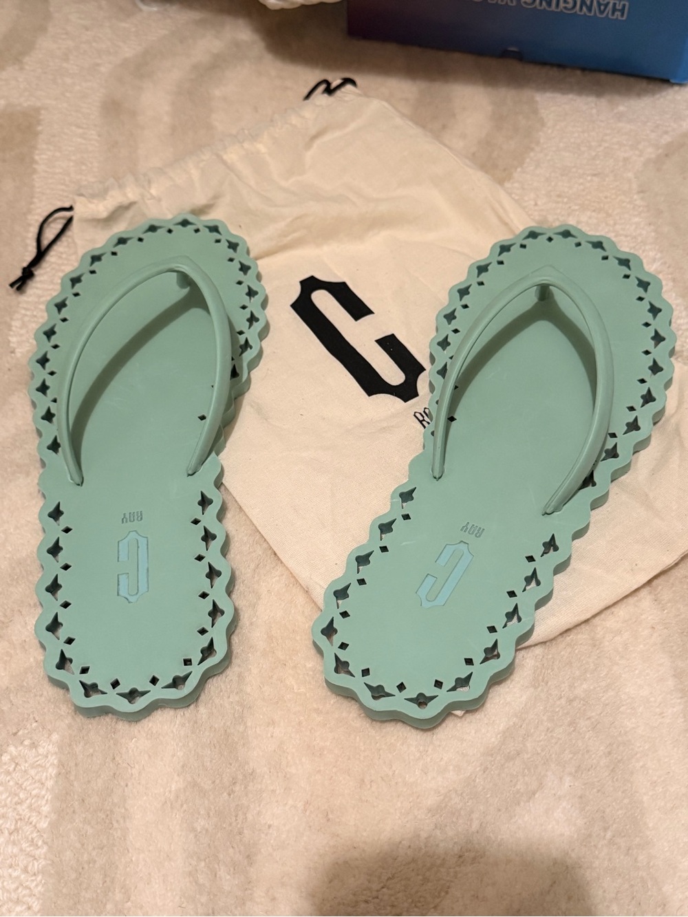 C. Ray Mint Green Rubber Flip Flops Scalloped Cutout Sandals Size 7–7.5